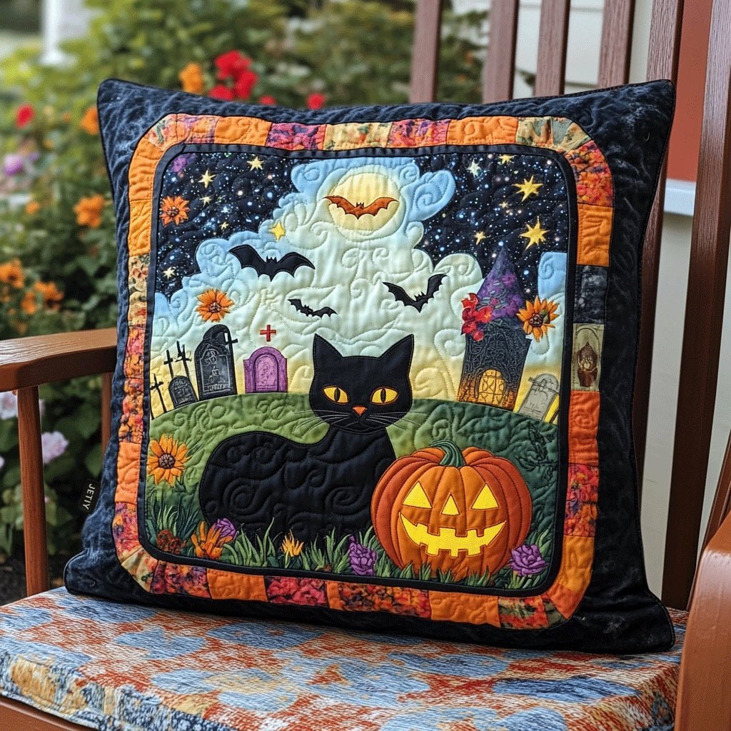 Spooky Halloween Cat Quilted Cushion Cover printed cushion cover