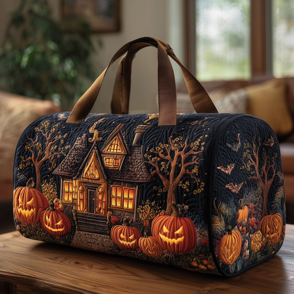 Spooky House Quilted Duffle Bag printed duffle bag