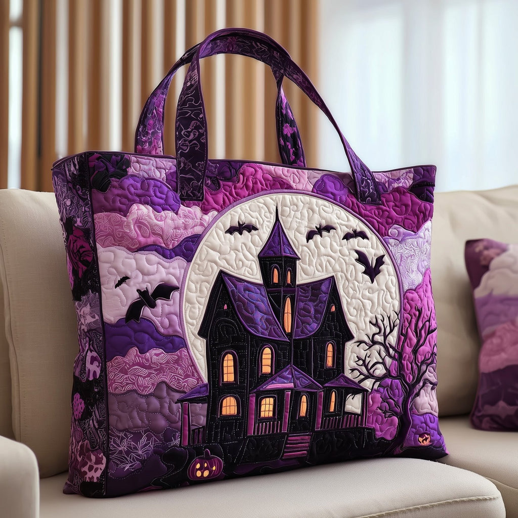 Spooky Manor Quilted Tote Bag printed tote bag