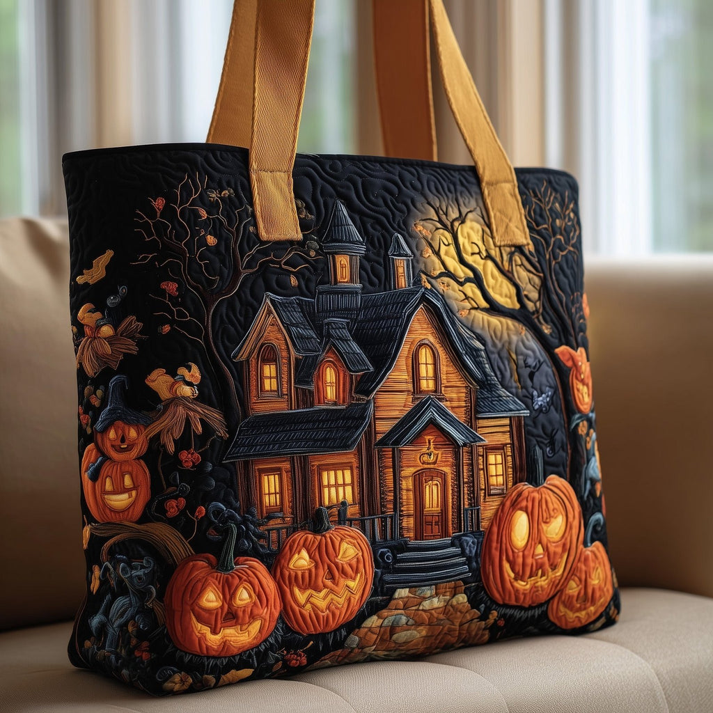 Spooky Manor Quilted Tote Bag printed tote bag