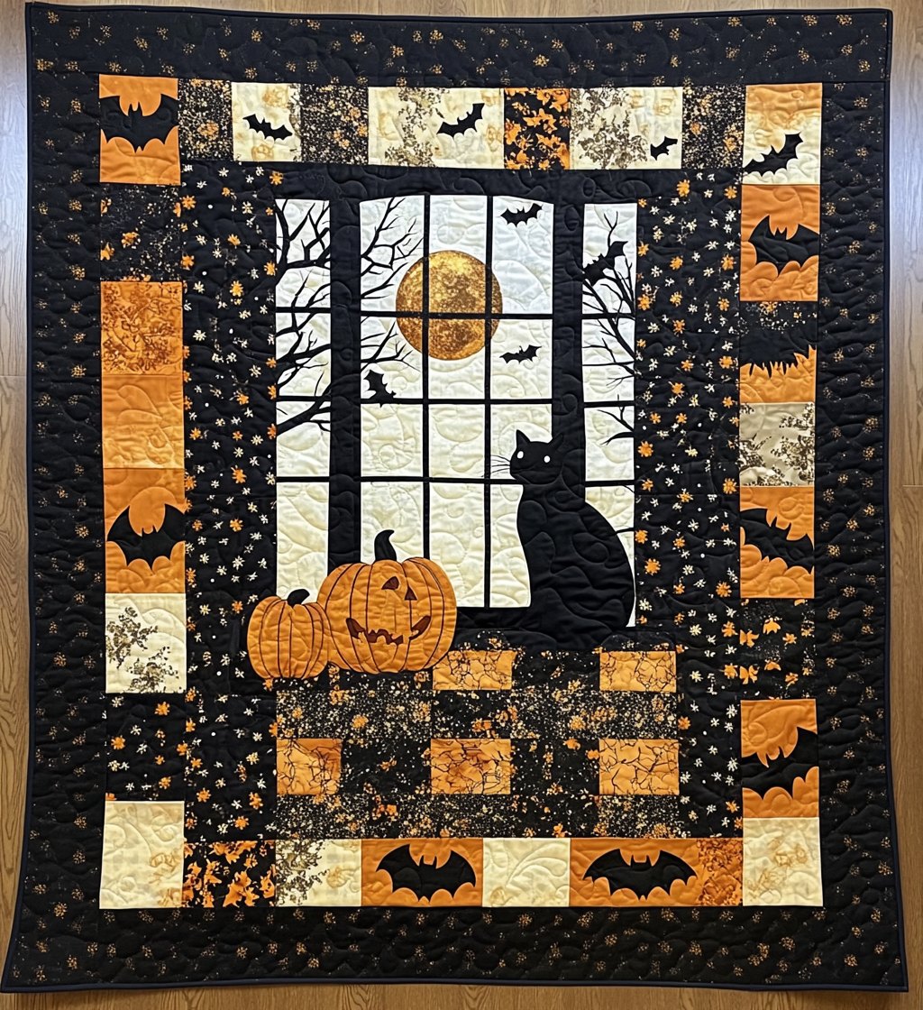 Spooky Meow Quilted Blanket printed blanket