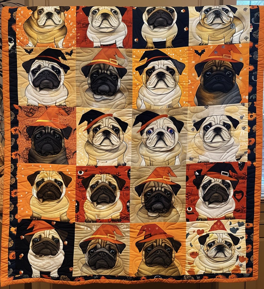 Spooky Pug Quilted Blanket printed blanket