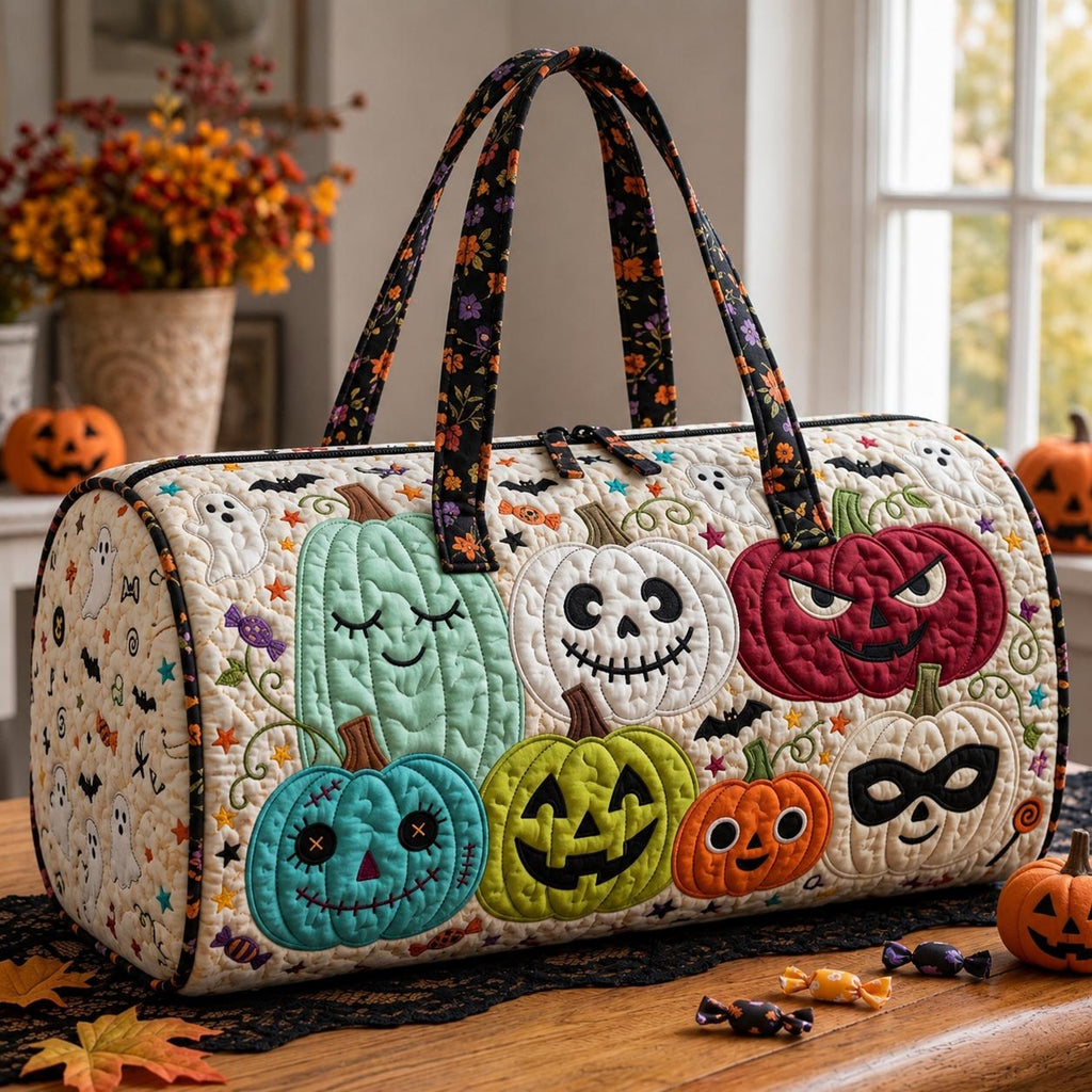 Spooky Pumpkin Quilted Duffle Bag printed quilted duffle bag