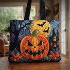 Spooky Pumpkin Quilted Tote Bag printed tote bag