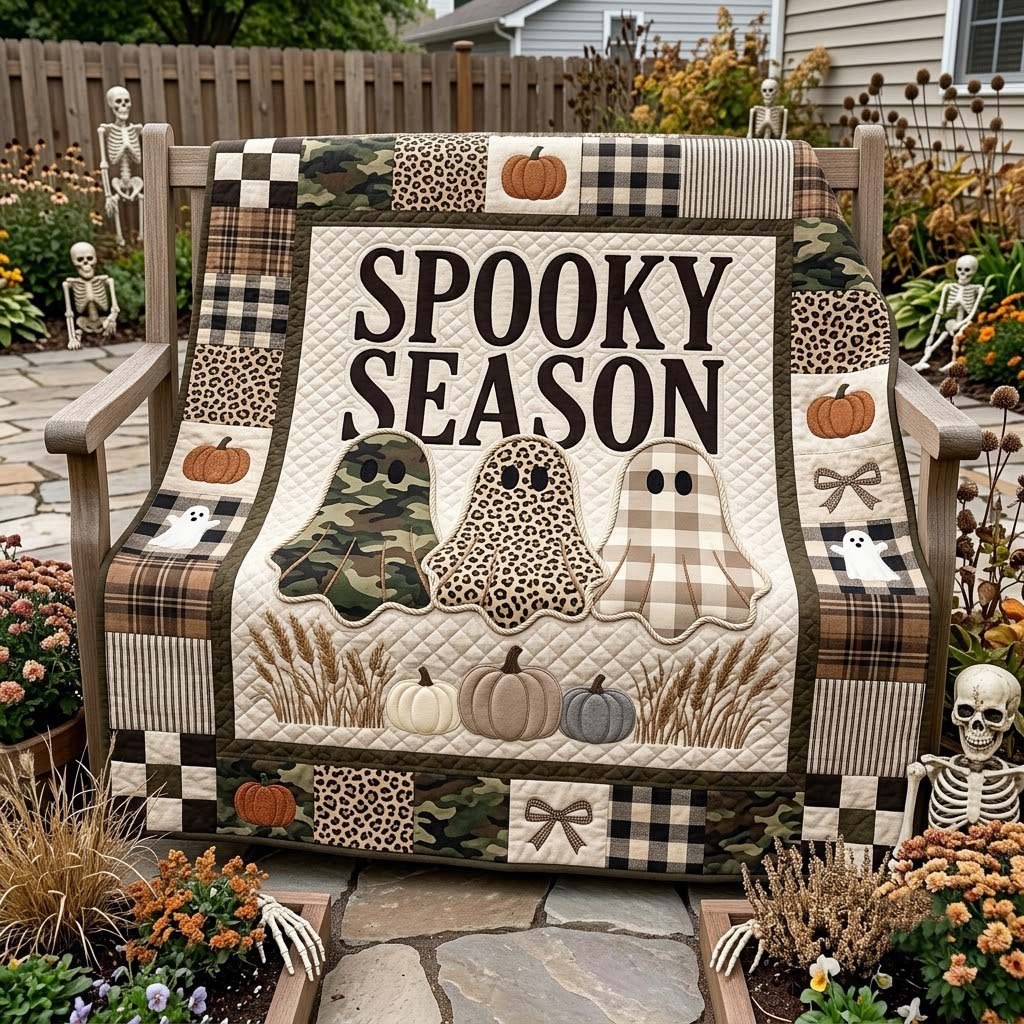 Spooky Season Ghosts in Camo and Leopard printed blanket