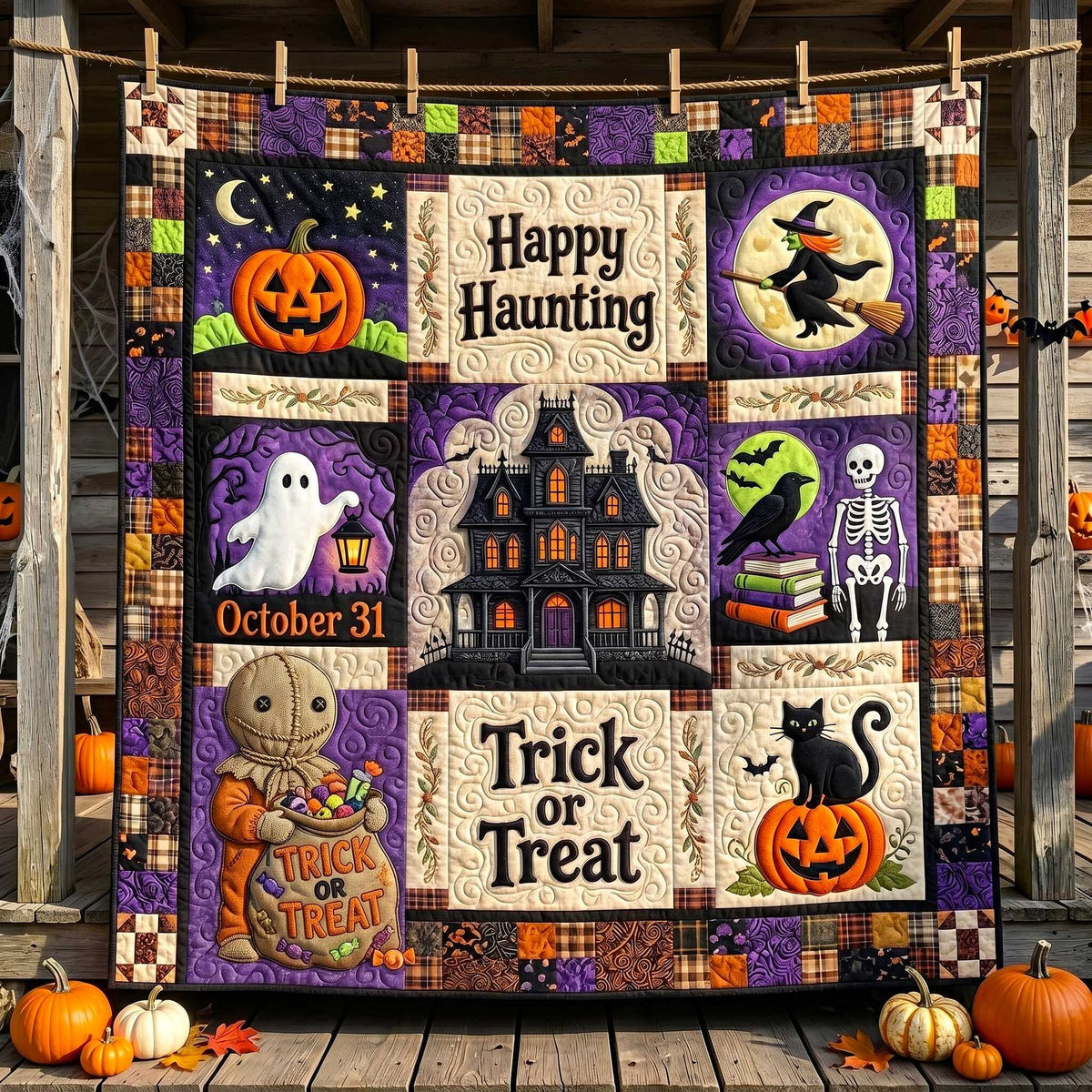 Spooky Season Patchwork Quilted Blanket printed blanket