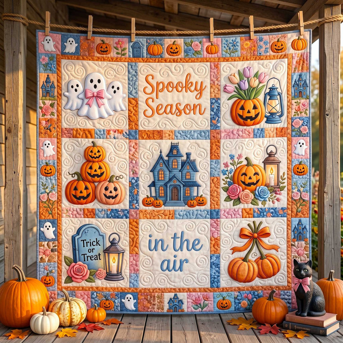 Spooky Season Patchwork Quilted Blanket printed blanket
