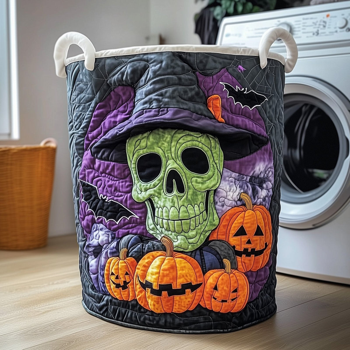Spooky Skeleton Quilted Laundry Hamper printed laundry hamper