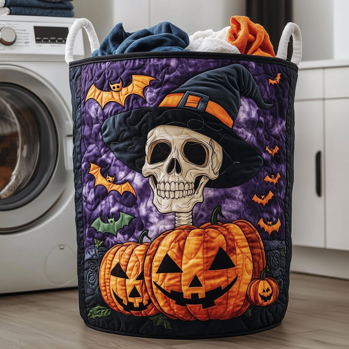 Spooky Skeleton Quilted Laundry Hamper printed laundry hamper