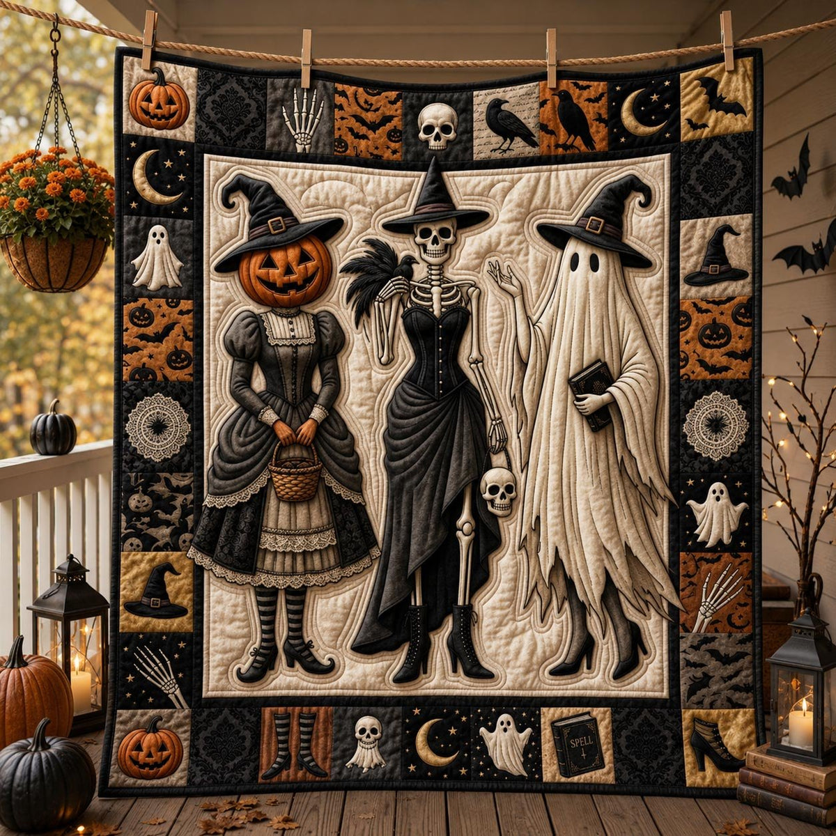 Spooky Trio Witch Quilted Blanket printed blanket