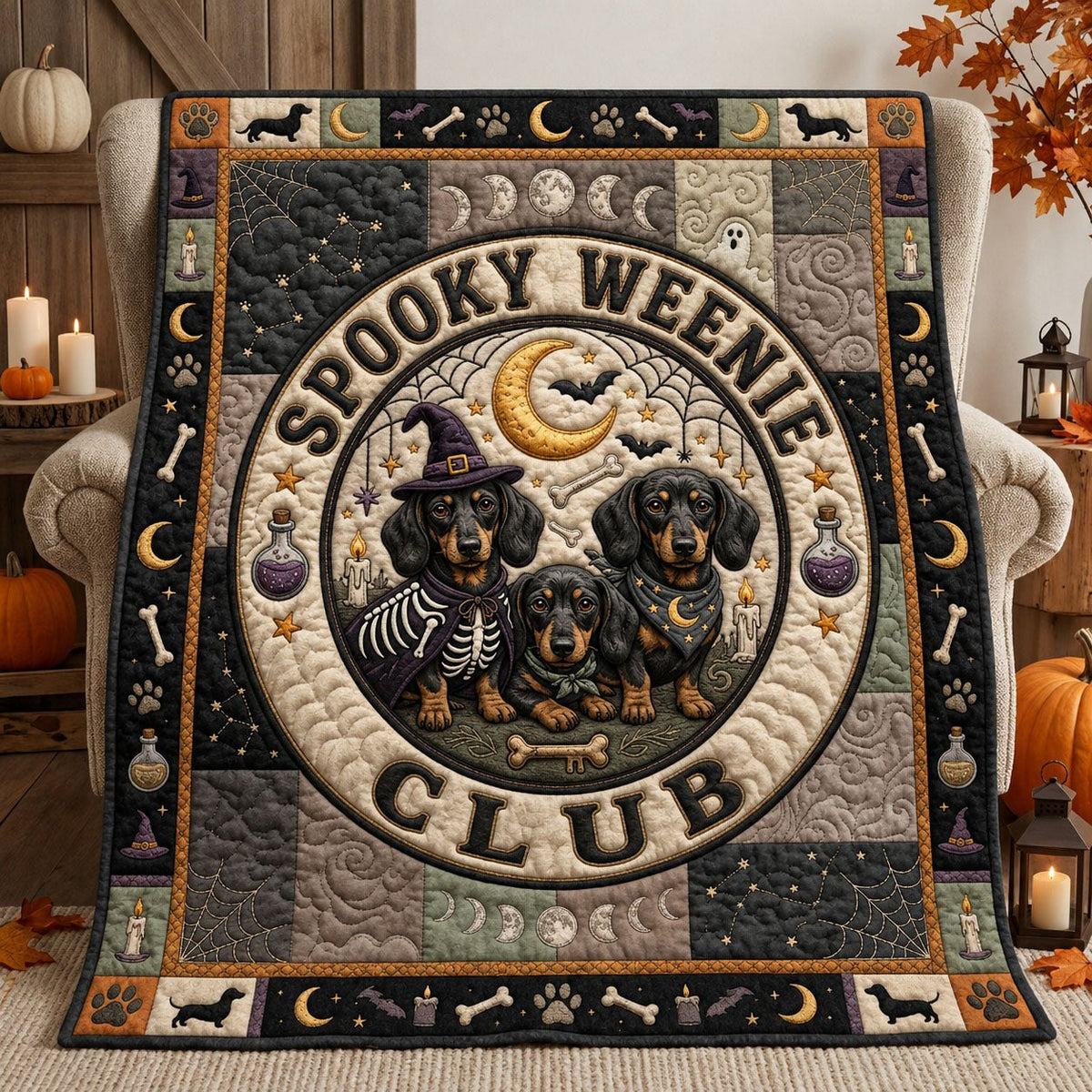 Spooky Weenie Club Quilted Blanket printed blanket