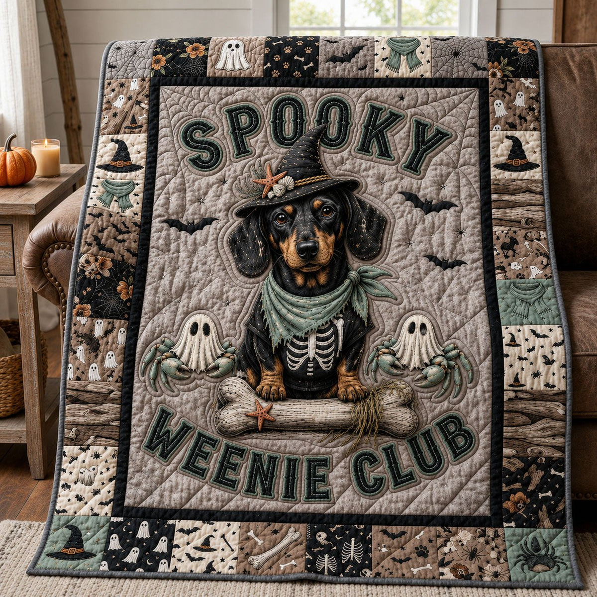 Spooky Weenie Club Quilted Blanket printed blanket