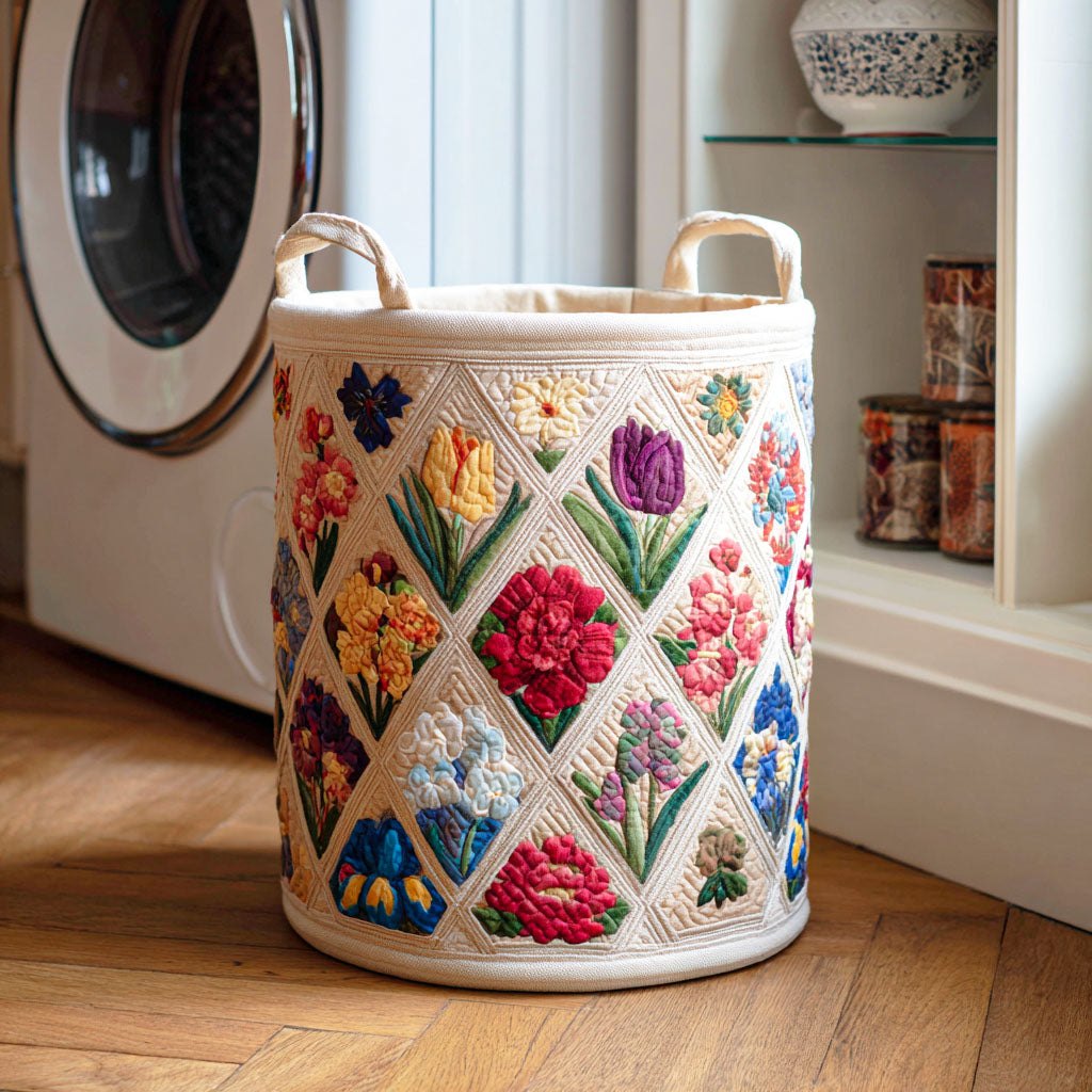 Spring Blossom Field Quilted Laundry Hamper printed laundry hamper