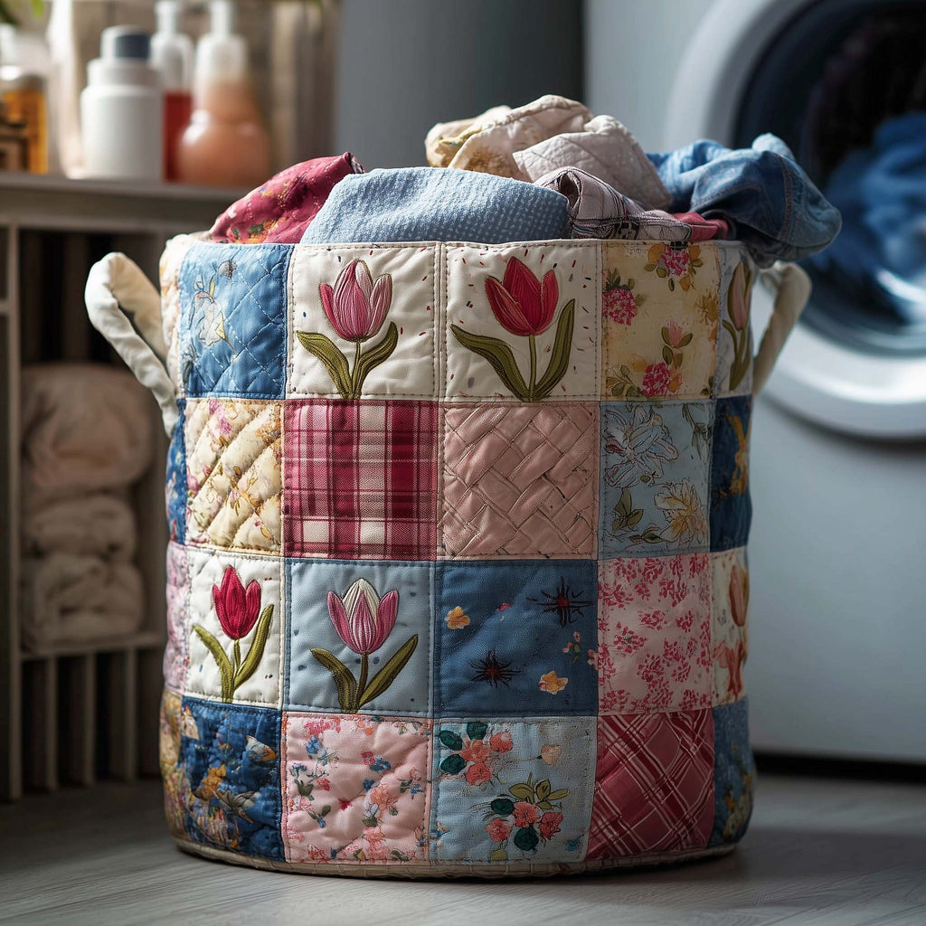 Spring Patch Quilted Laundry Hamper printed laundry hamper