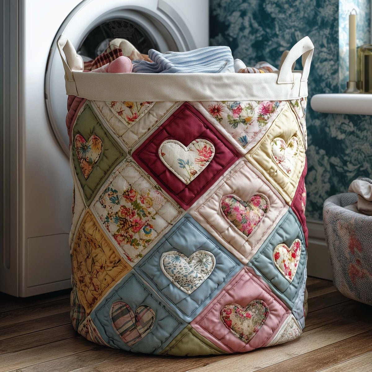 Spring Patch Quilted Laundry Hamper printed laundry hamper