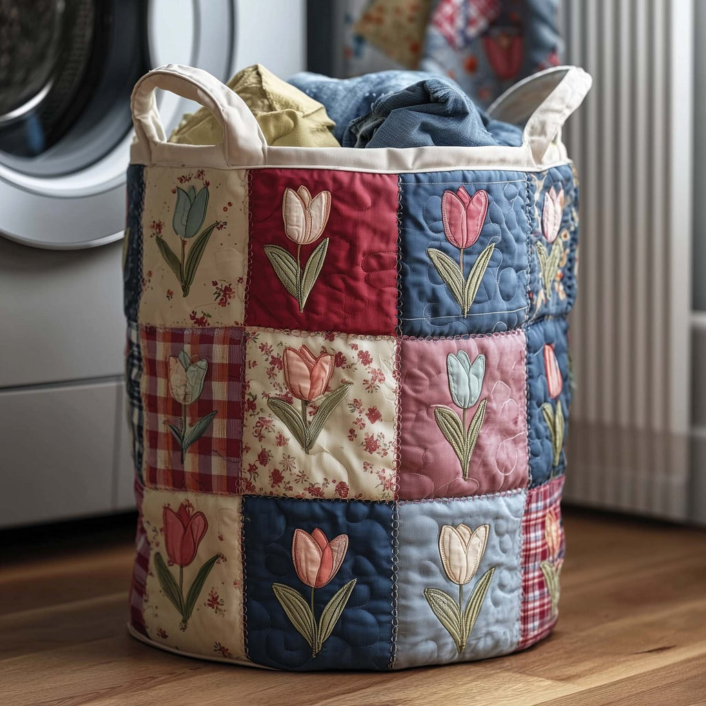 Spring Patch Quilted Laundry Hamper printed laundry hamper