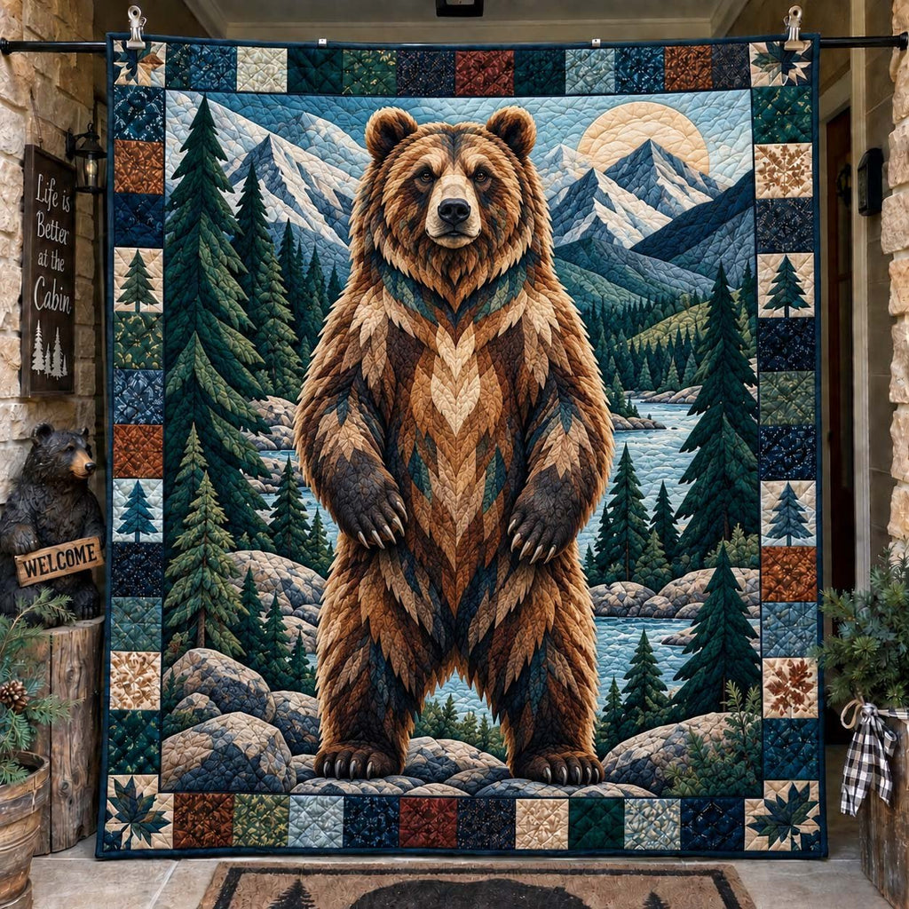Standing Grizzly Lakeside printed blanket