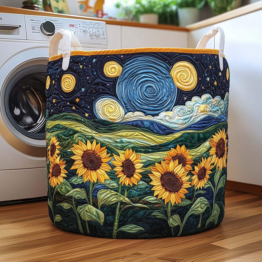 Starlit Sunflowers Quilted Laundry Hamper printed laundry hamper