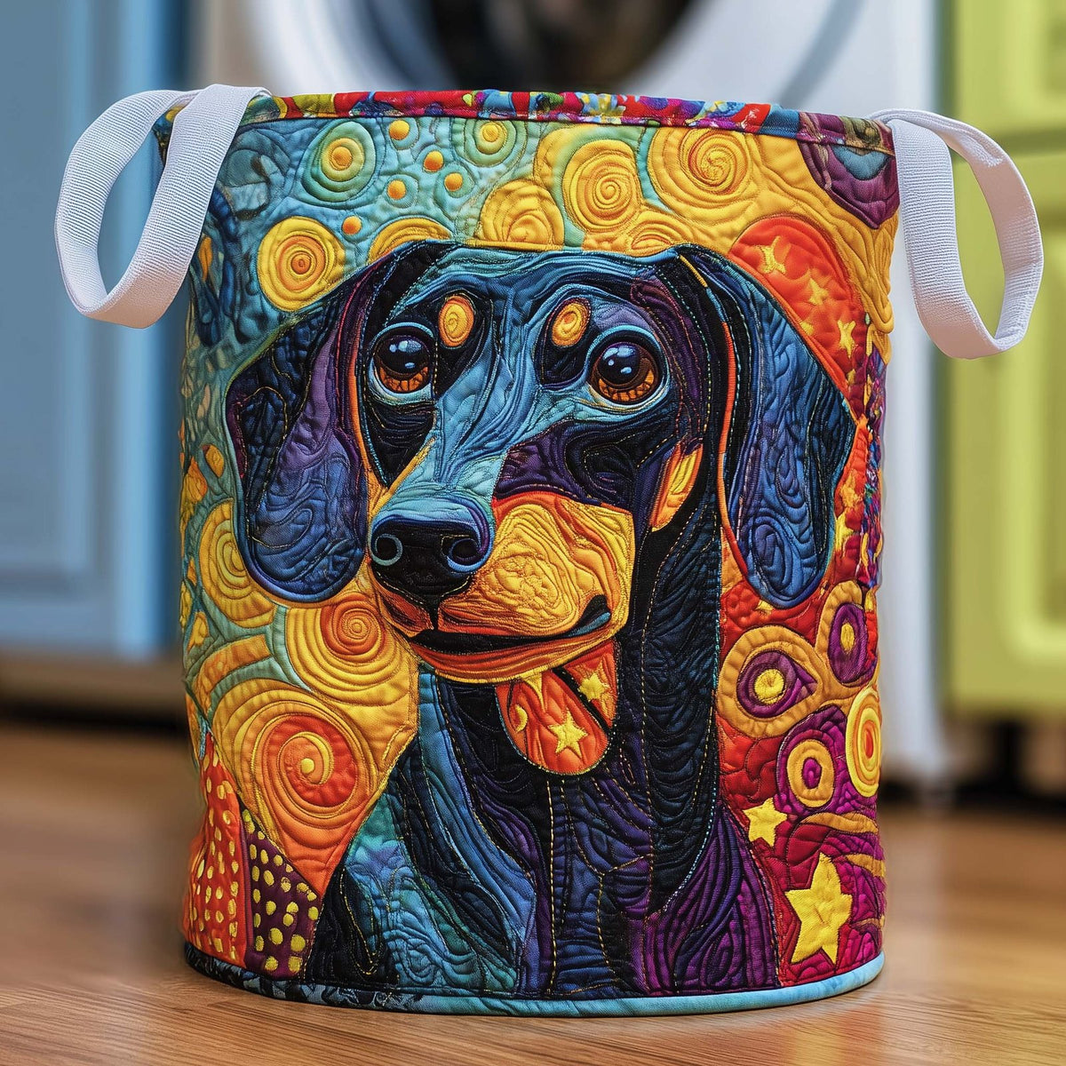 Starry Dachshund Quilted Laundry Hamper printed laundry hamper