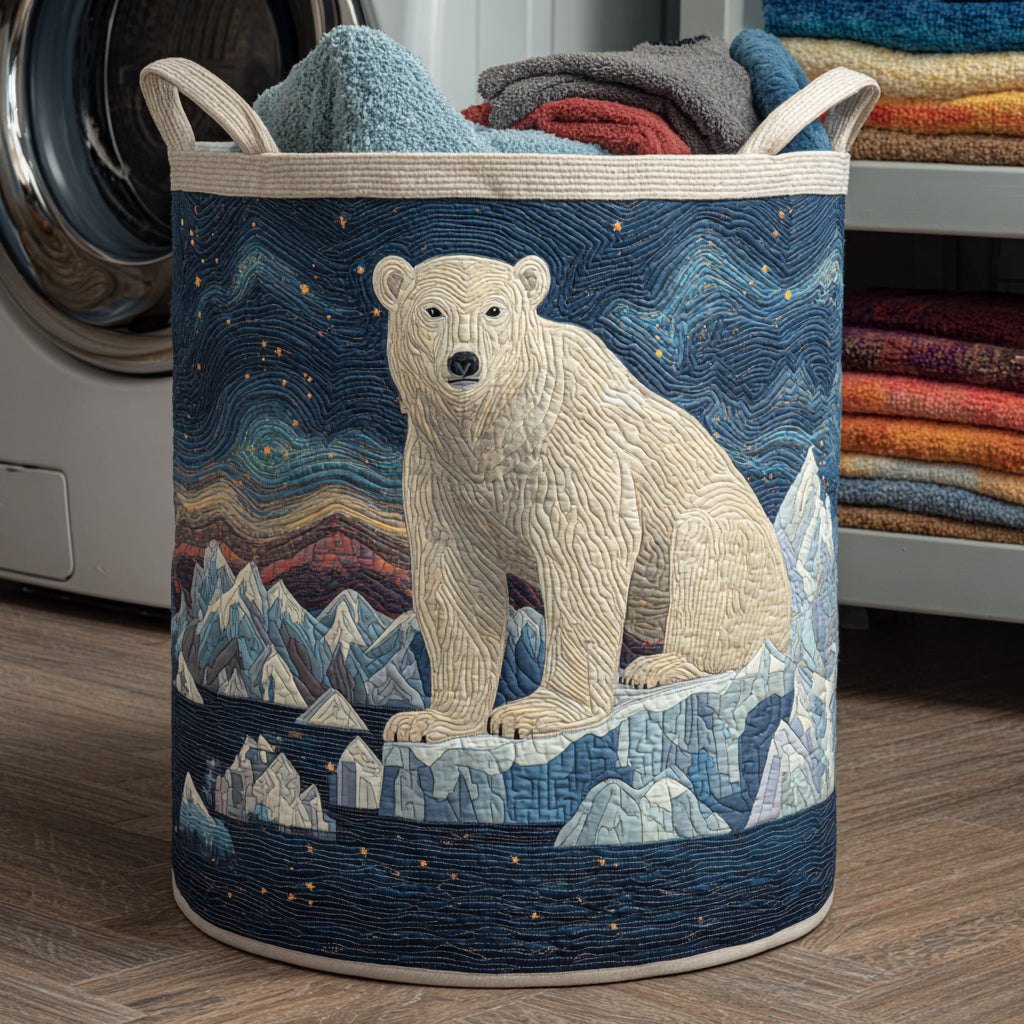 Starry Polar Bear Quilted Laundry Hamper printed laundry hamper
