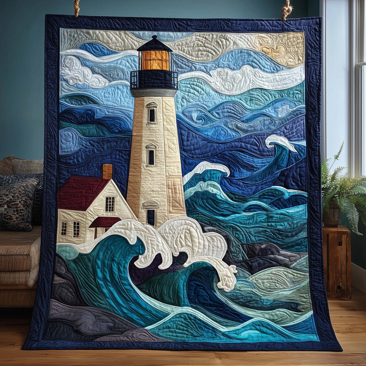 Storm Lighthouse Quilted Blanket printed blanket