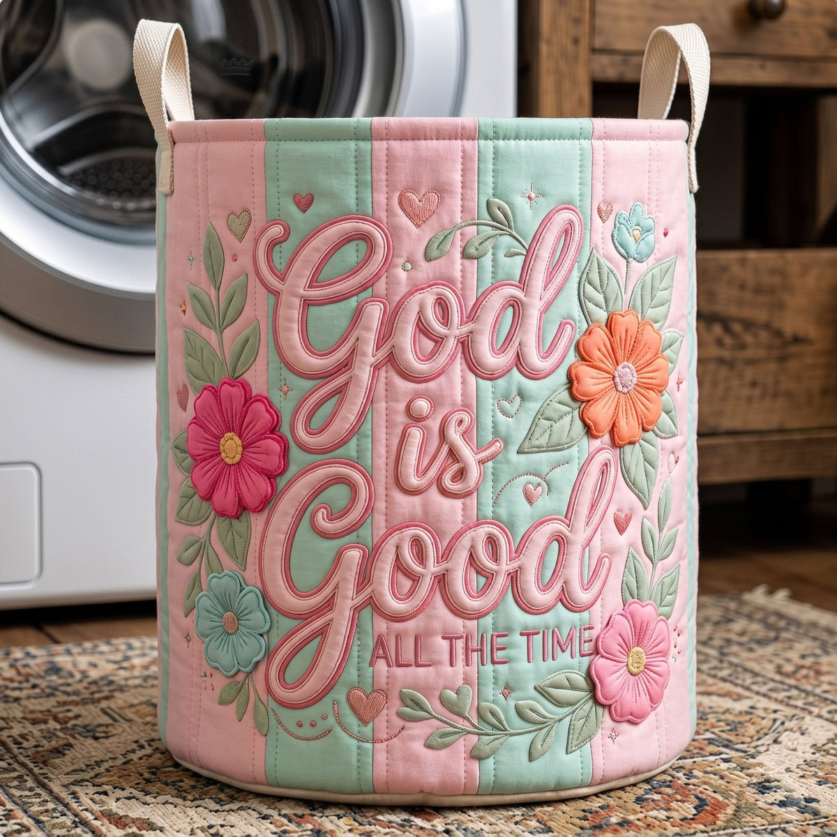 Striped Christian Quilted Laundry Hamper printed laundry hamper