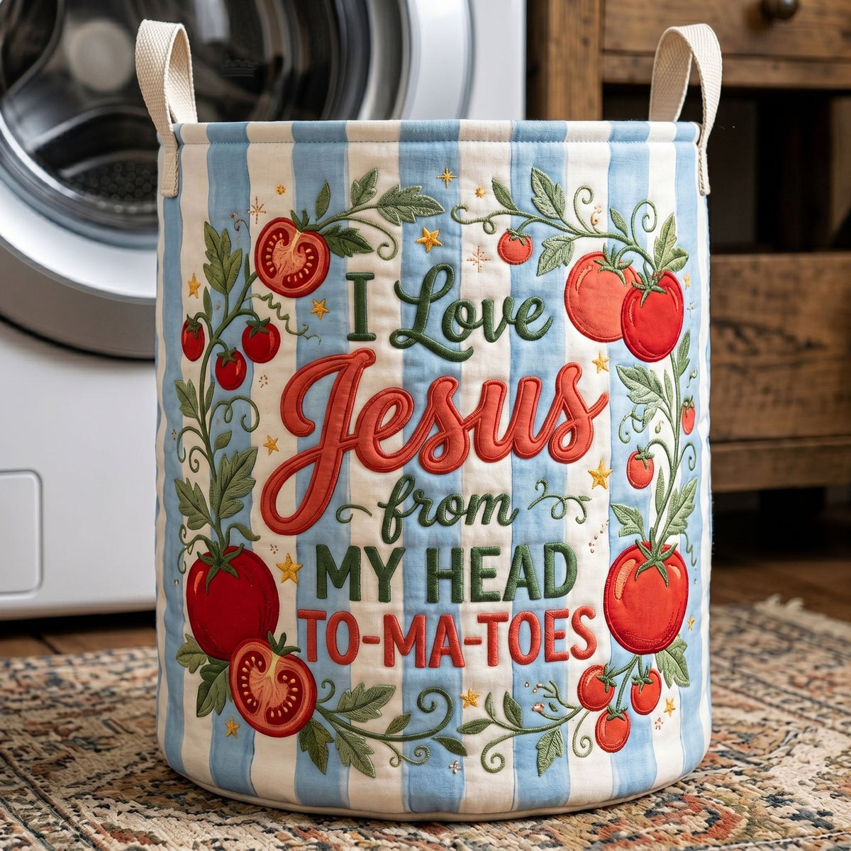 Striped Christian Quilted Laundry Hamper printed laundry hamper