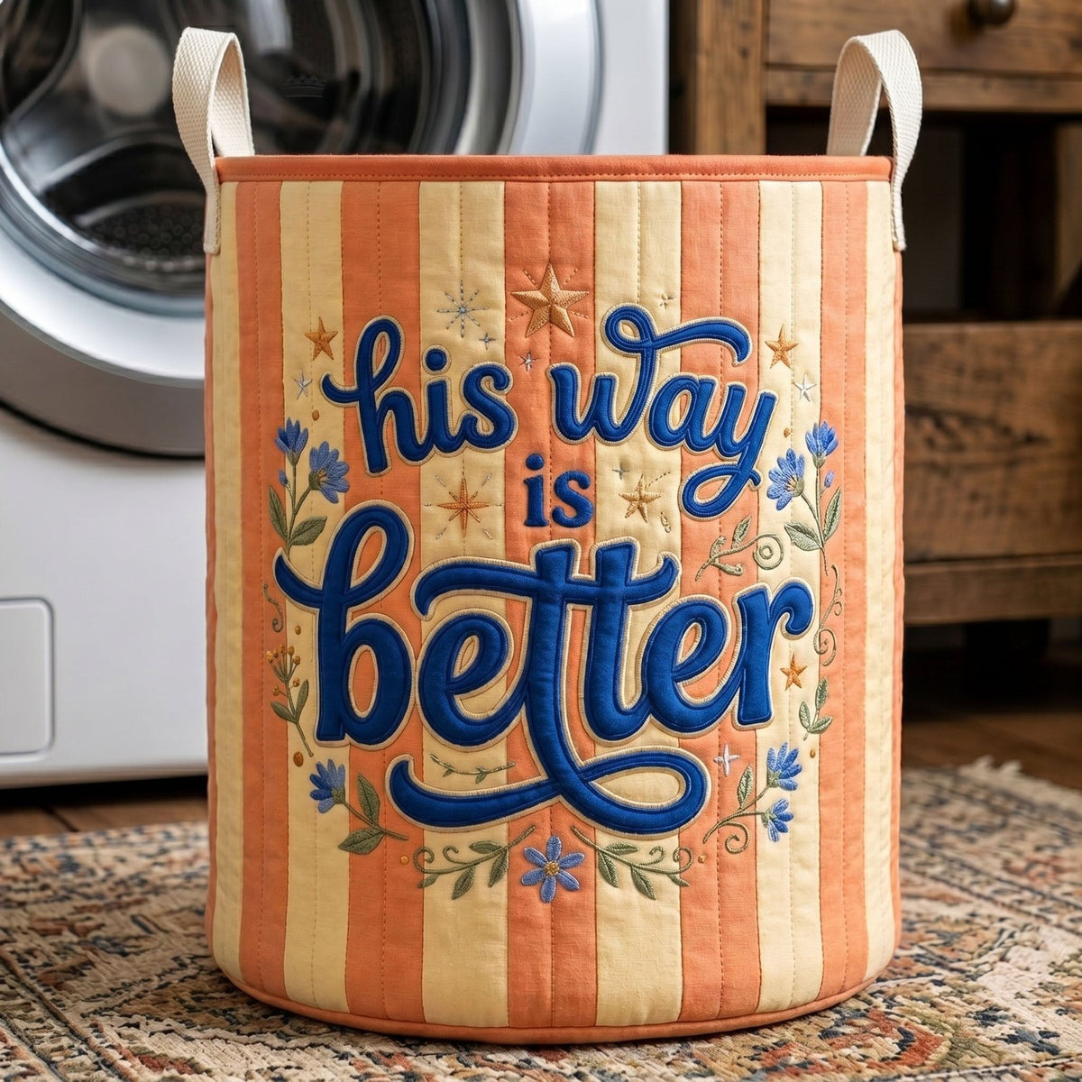 Striped Christian Quilted Laundry Hamper printed laundry hamper