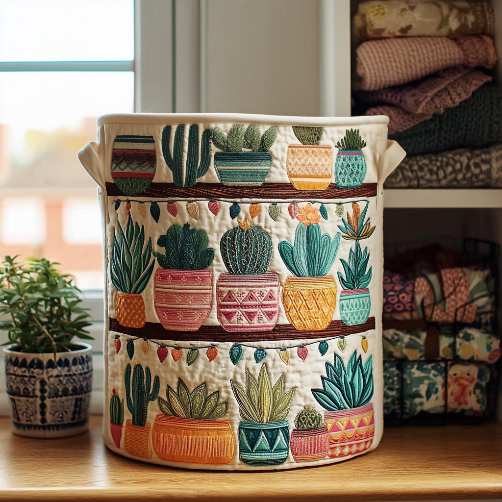 Succulent Dreams Quilted Laundry Hamper printed laundry hamper