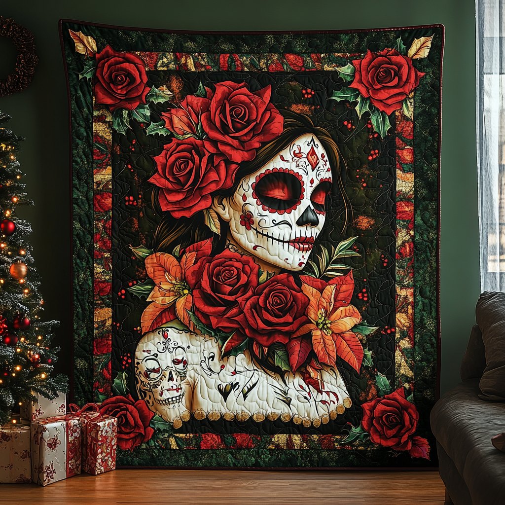 Sugar Skull Delight Quilted Blanket printed blanket