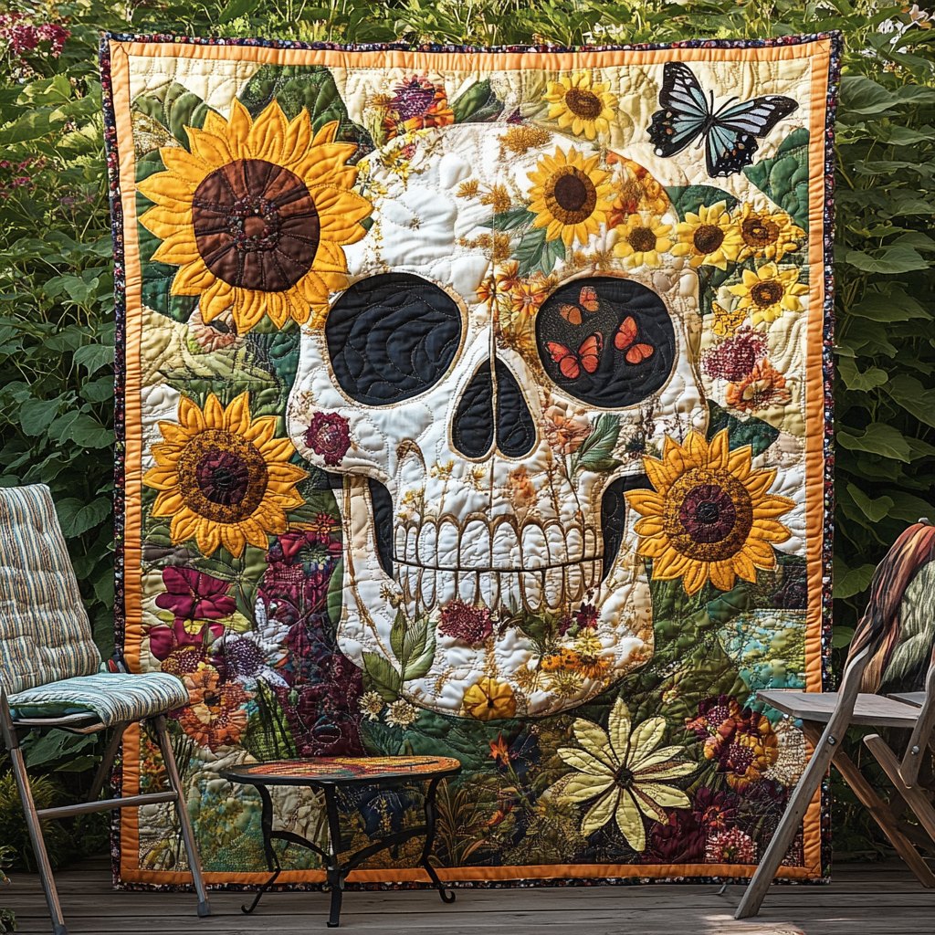 Sugar Skull Fantasy Quilted Blanket printed blanket