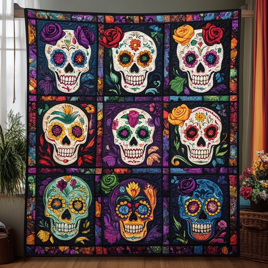 Sugar Skull Magic Quilted Blanket printed blanket