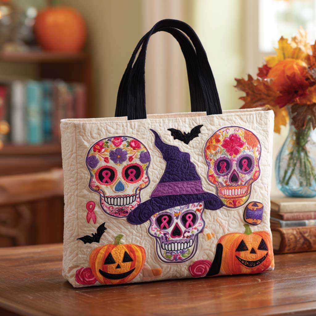 Sugar Skull Magic Quilted Tote Bag printed tote bag