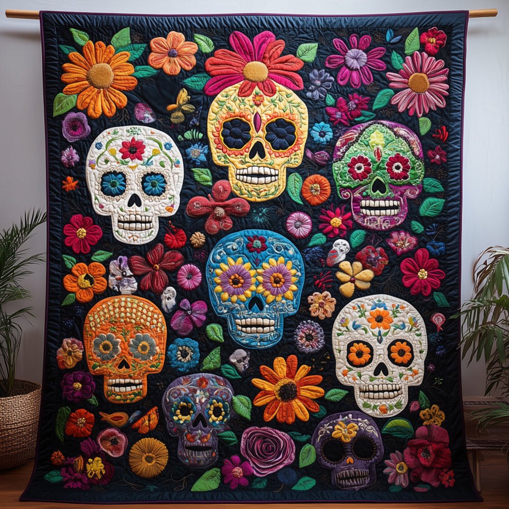 Sugar Skull Quilted Blanket printed blanket
