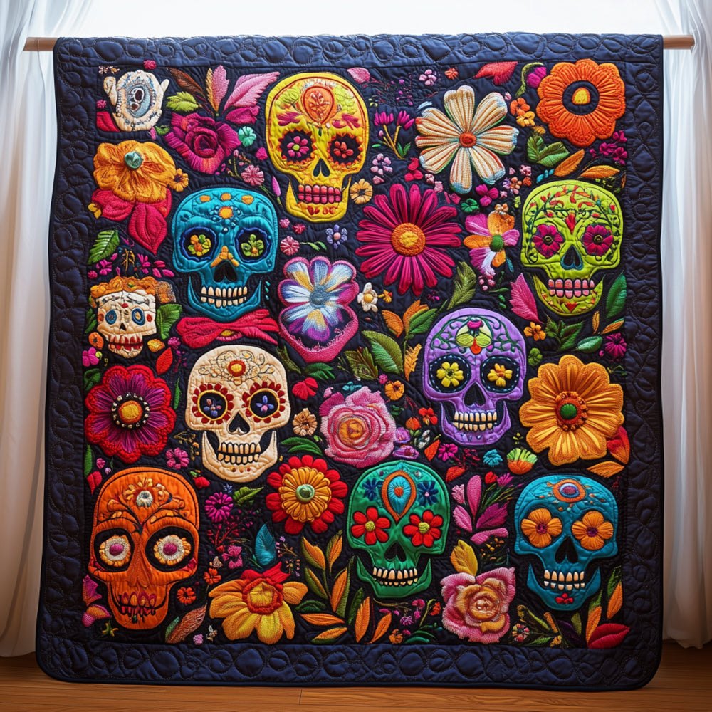 Sugar Skull Quilted Blanket printed blanket