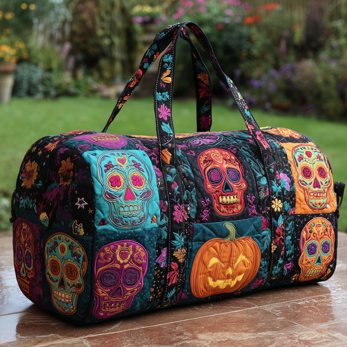 Sugar Skull Quilted Duffle Bag printed duffle bag