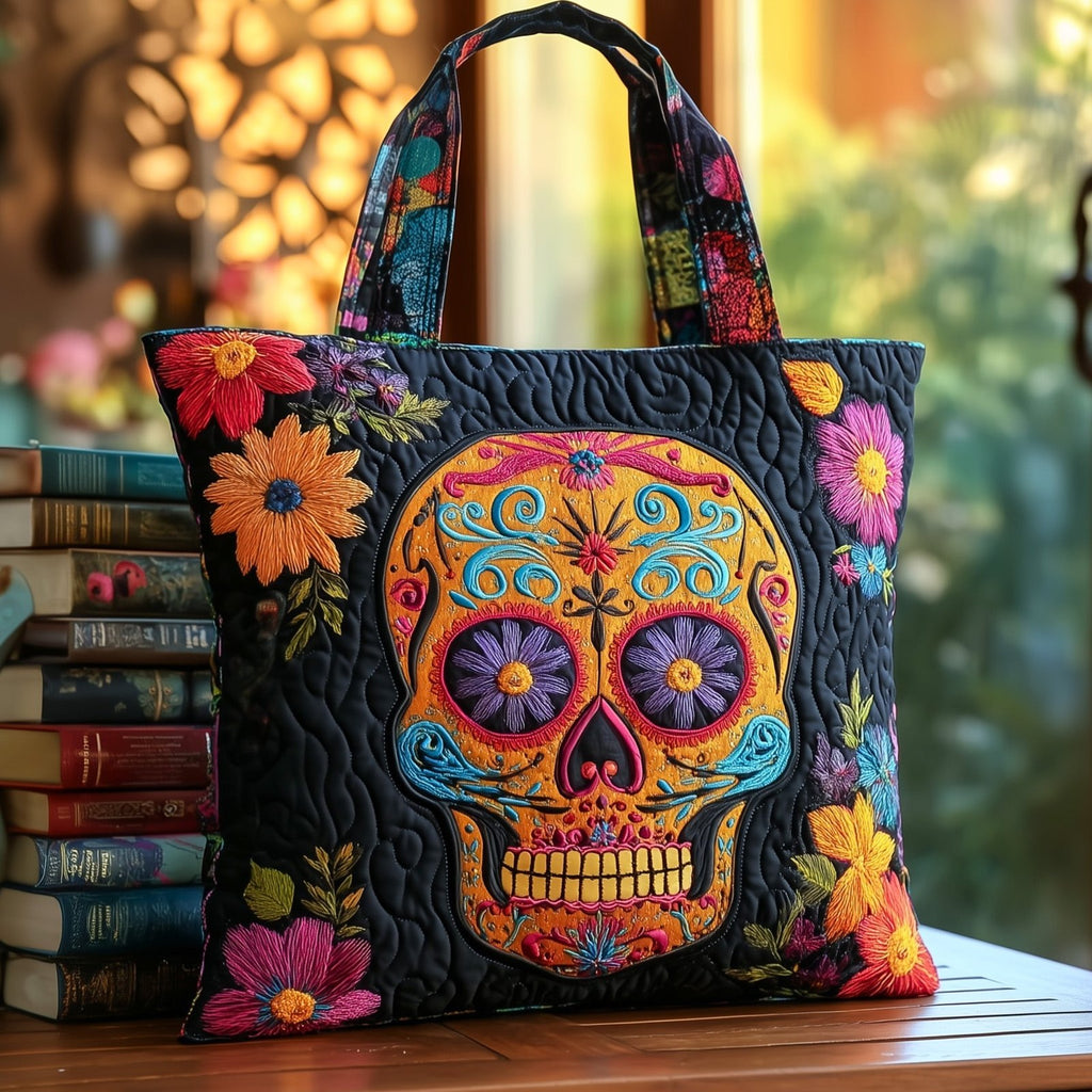 Sugar Skull Quilted Tote Bag printed tote bag