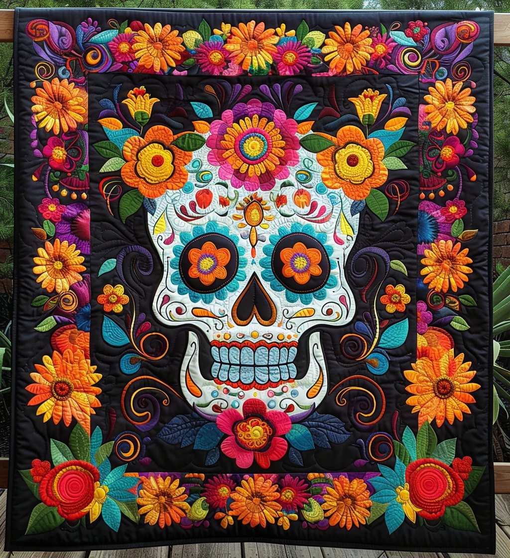 Sugar Skull Serenade Quilted Blanket printed blanket