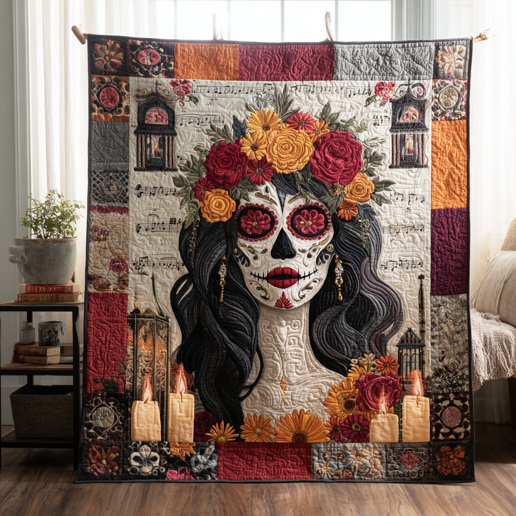 Sugar Skull Serenade Quilted Blanket printed blanket