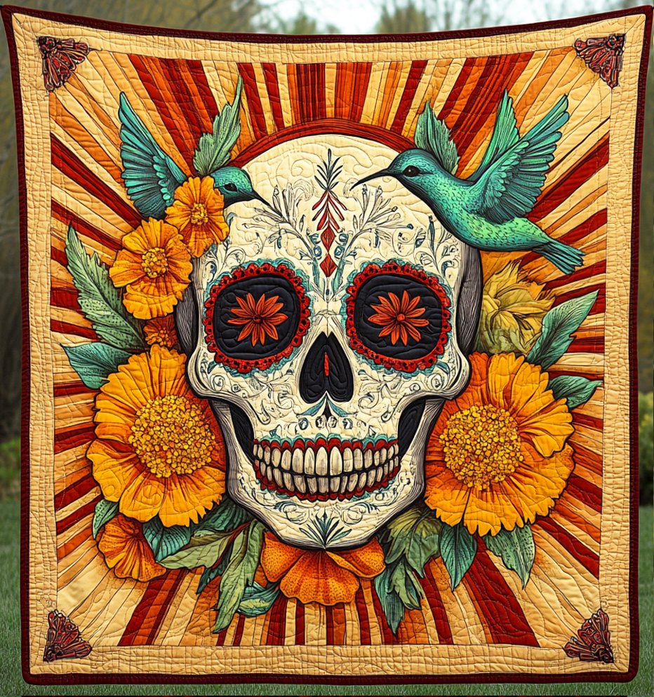 Sugar Skull Serenade Quilted Blanket printed blanket