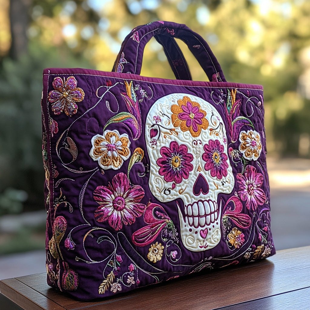 Sugar Skull Serenade Quilted Tote Bag printed tote bag