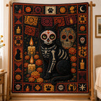 Sugar Skull Skeleton Cat Halloween Quilted Blanket printed blanket
