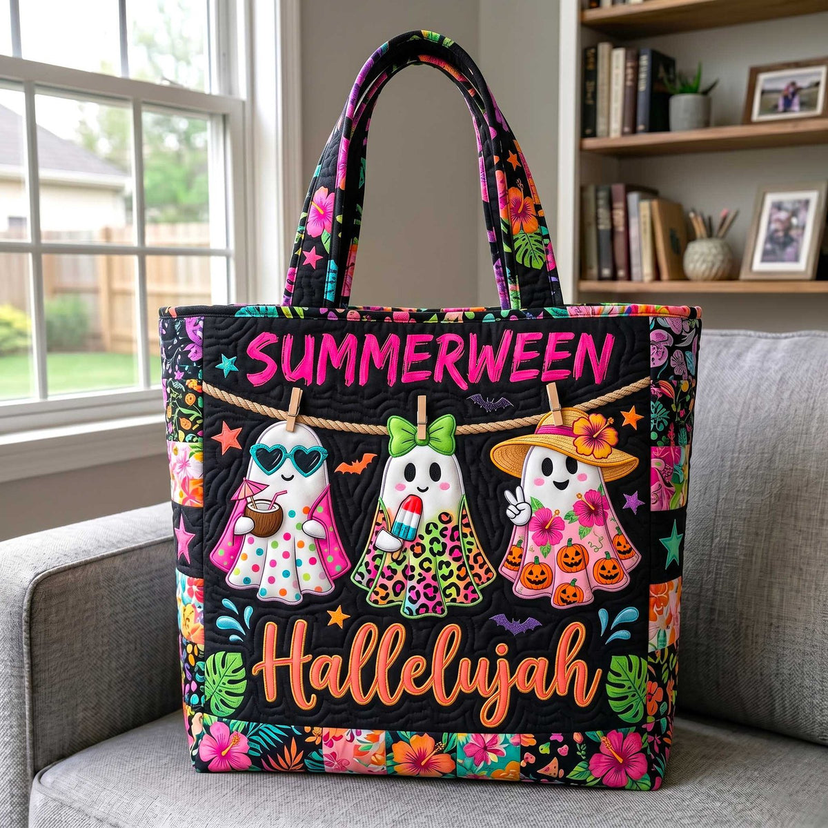 Summer Haunt Quilted Tote Bag printed tote bag