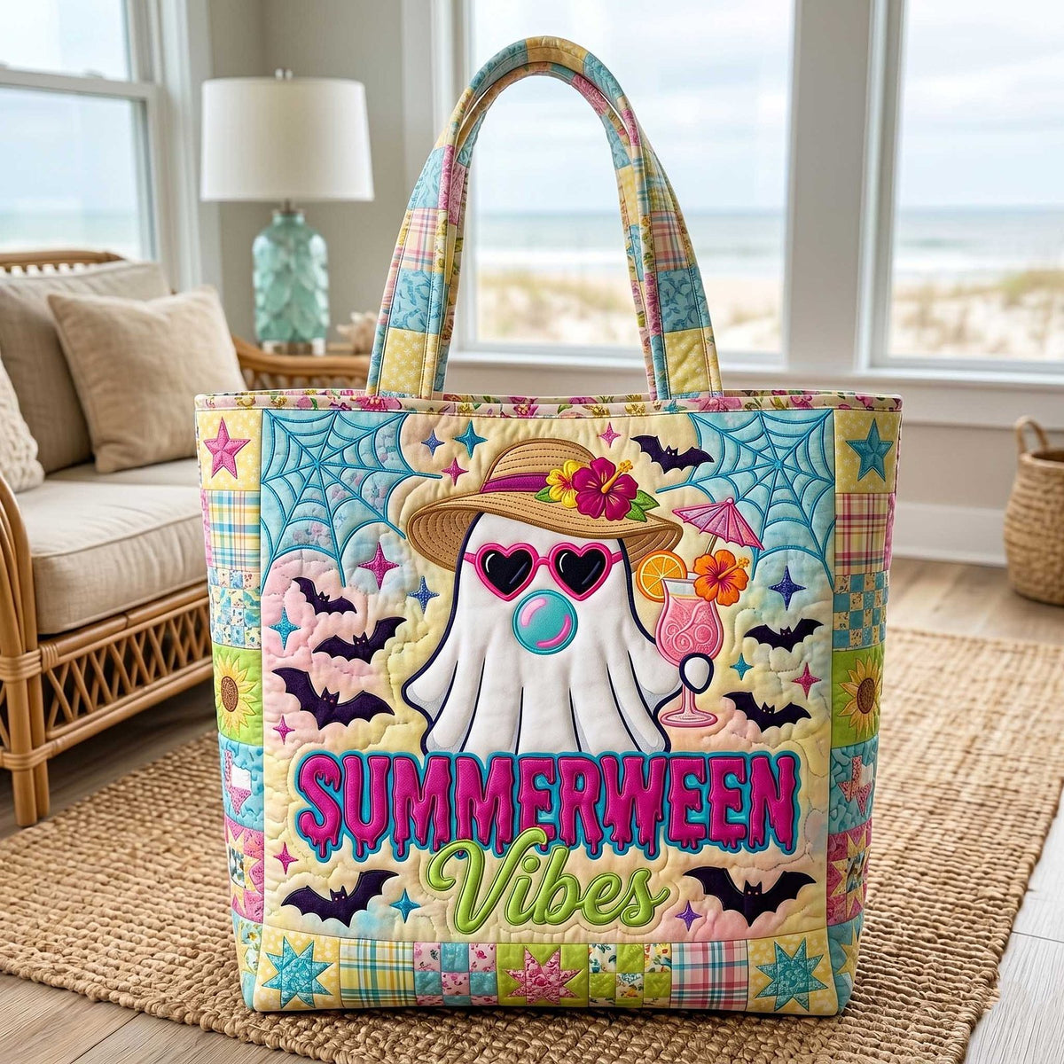 Summer Haunt Quilted Tote Bag printed tote bag