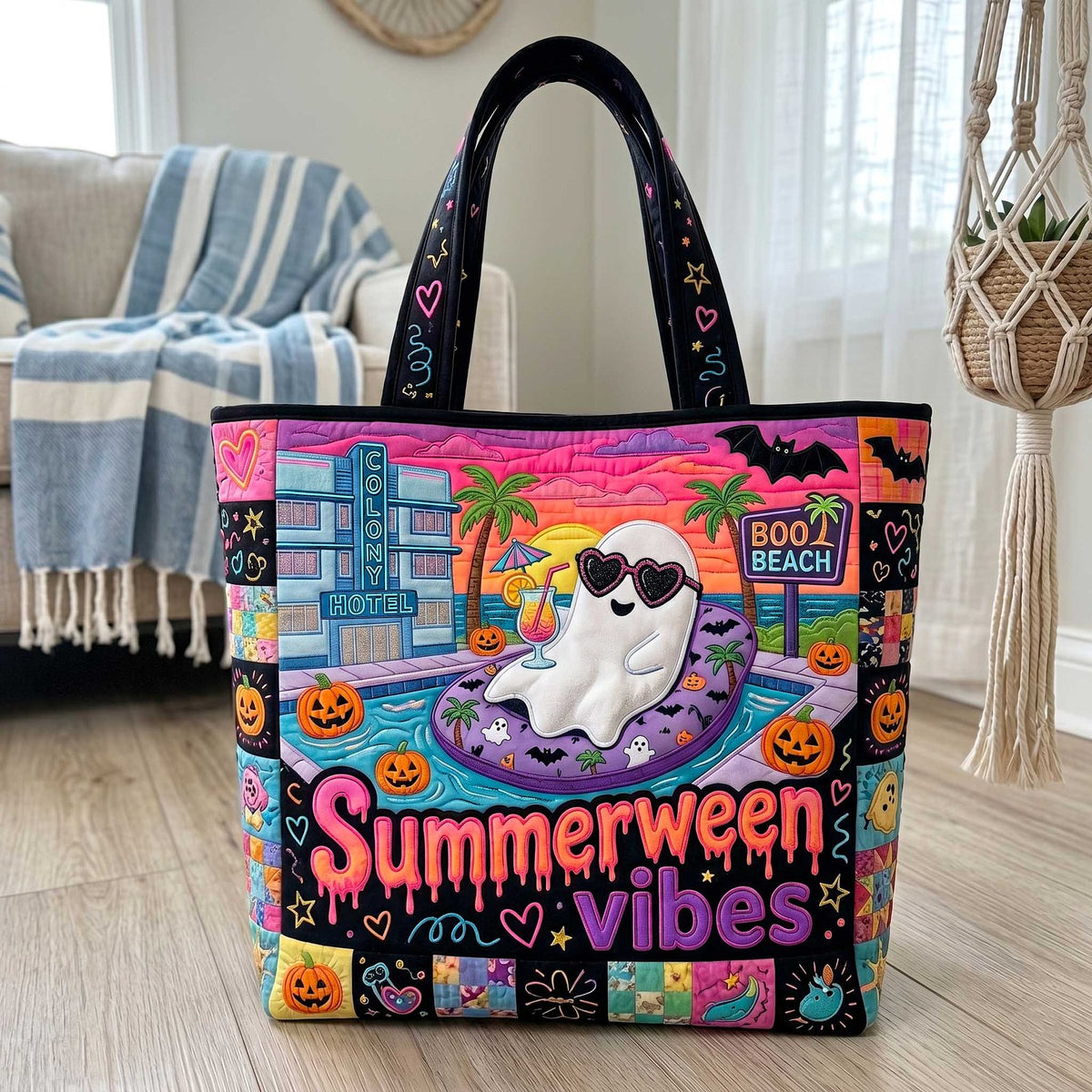 Summer Haunt Quilted Tote Bag printed tote bag