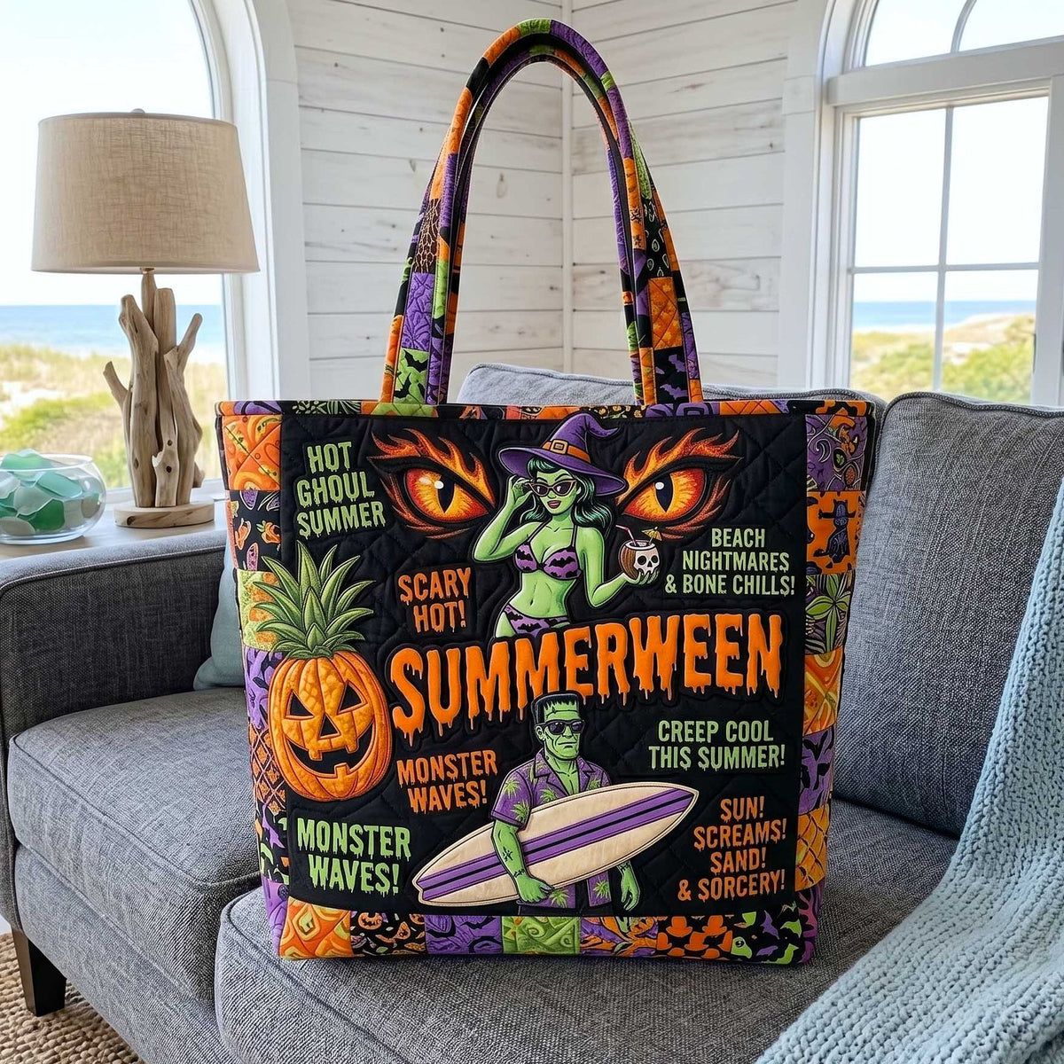 Summer Haunt Quilted Tote Bag printed tote bag
