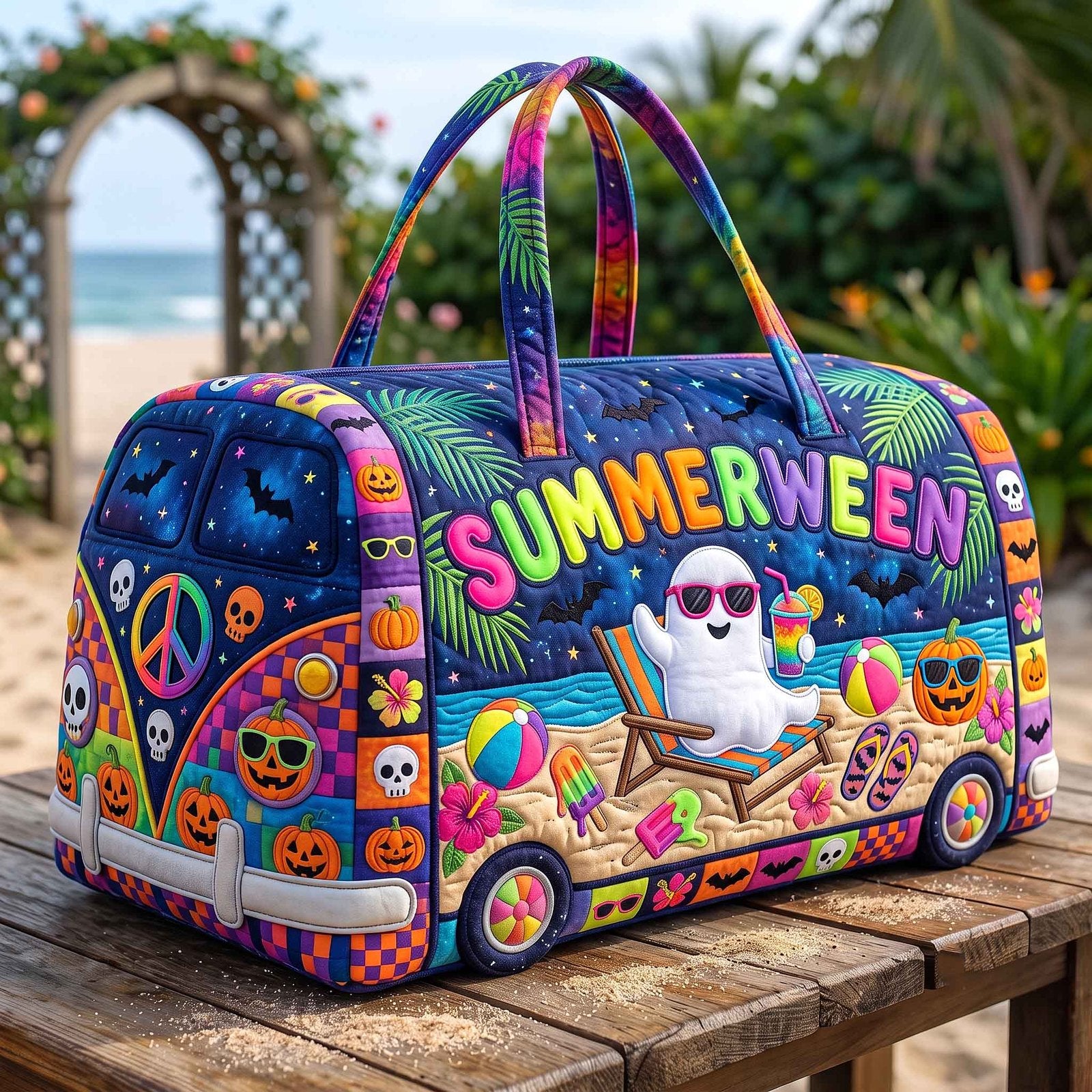 Summerween Ride Quilted Duffle Bag printed quilted duffle bag