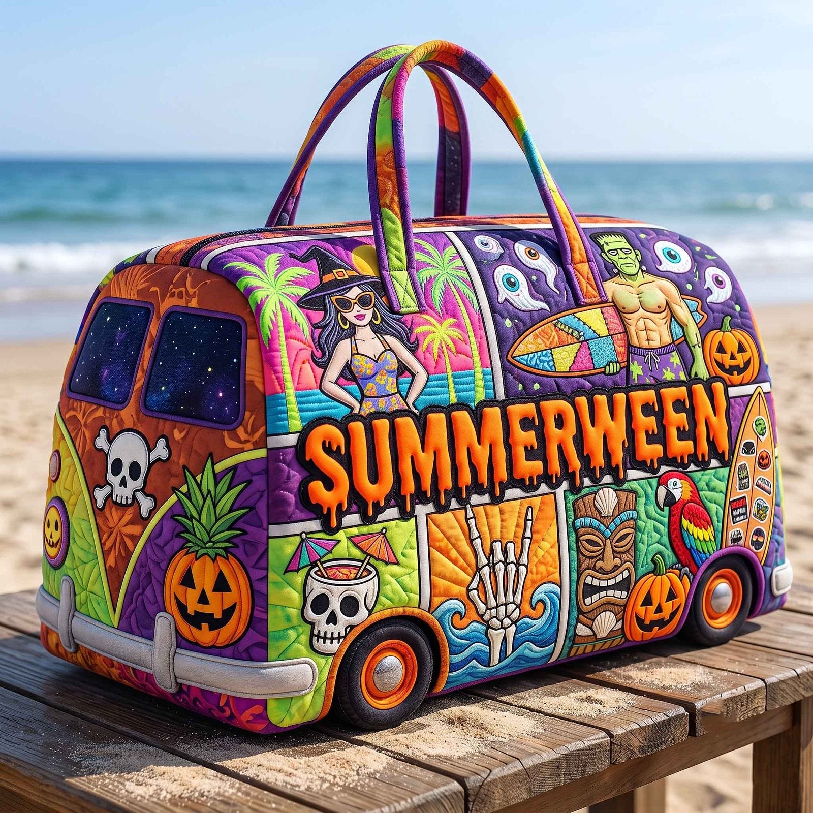 Summerween Ride Quilted Duffle Bag printed quilted duffle bag