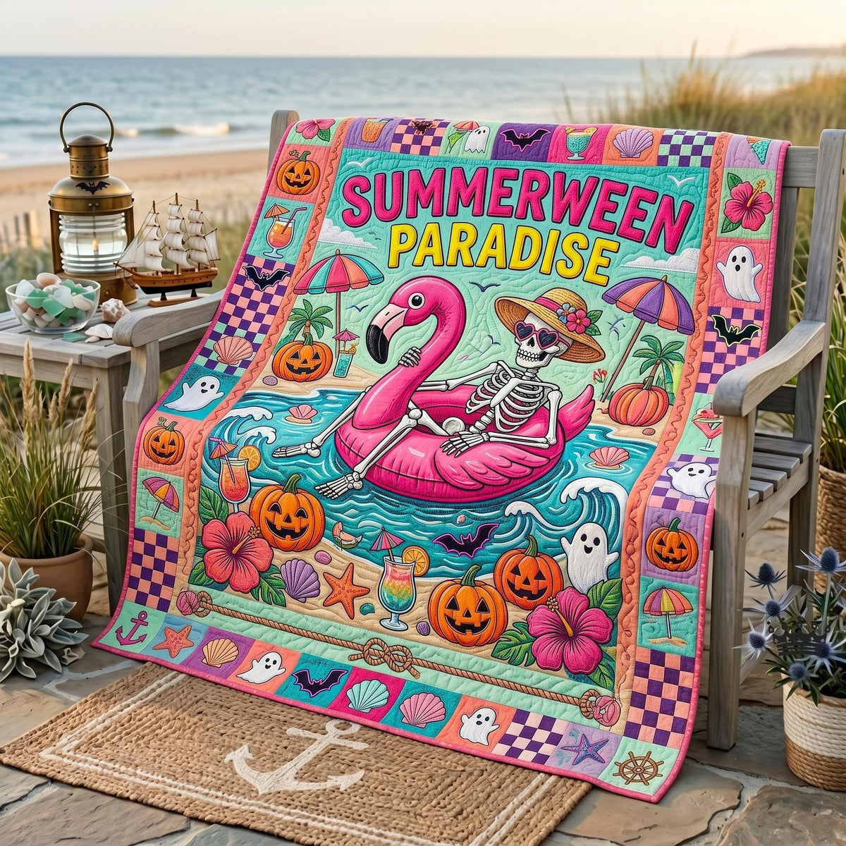 Summerween Vibes Quilted Blanket printed blanket