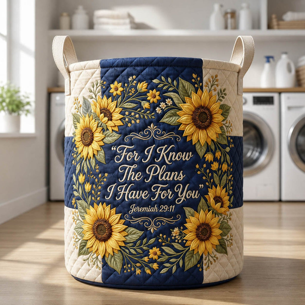 Sunflower Bible Verse Quilted Laundry Hamper printed laundry hamper